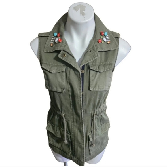 Decree Sleeveless Utility Vest Olive Green Size S Cargo Tech Preowned - Picture 1 of 9